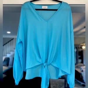 Adrienne Light Blue V-Neck Blouse Size- Medium